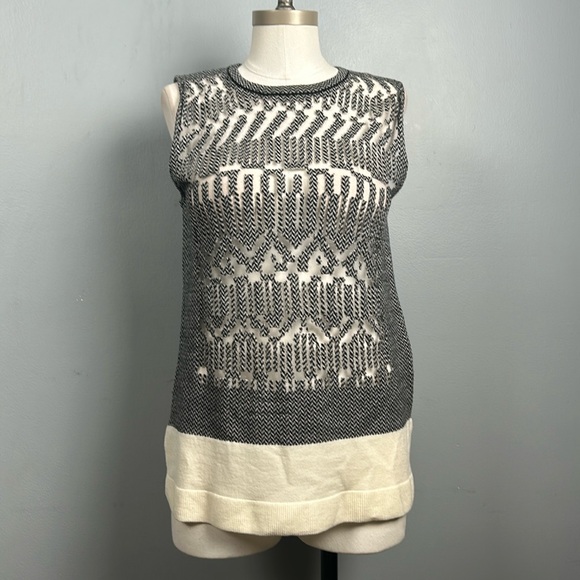 Alexander Wang Gray Cream Wool Blend Sleeveless Sweater crew neck size M